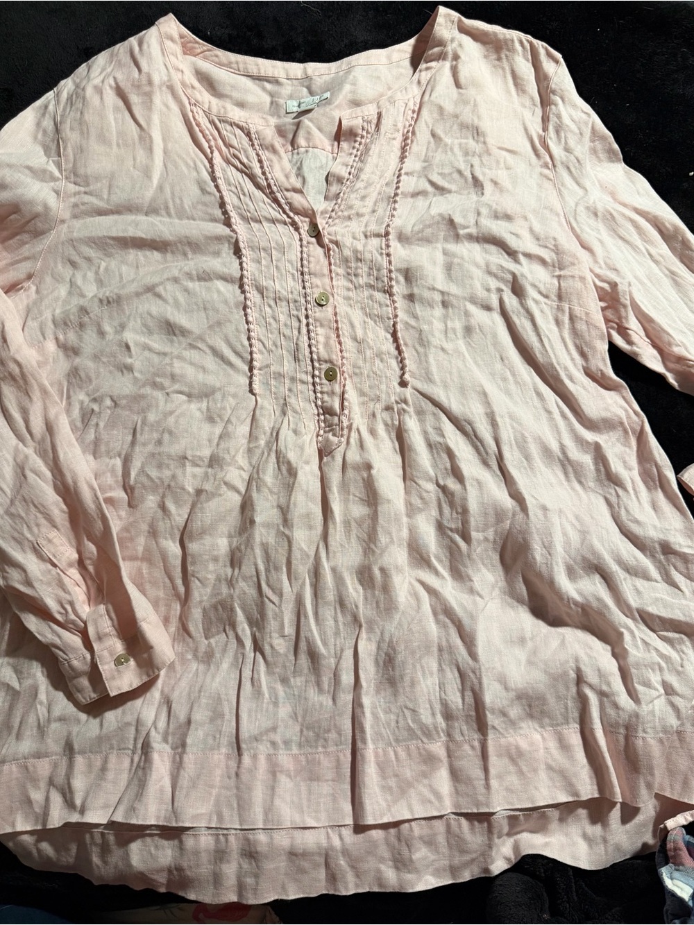 J. Jill Womens XL Pastel Pink Linen V-Neck Long Sleeve Button Tunic Blouse